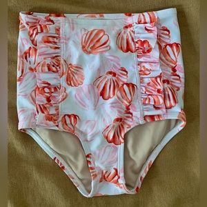 Kortni Jeane Mini Down in Front Ruffle Swim Bottom, Seashell, Girls Size 4/5